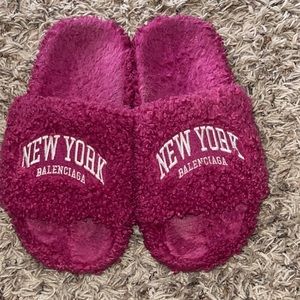 Balenciaga Faux Sherling Slippers